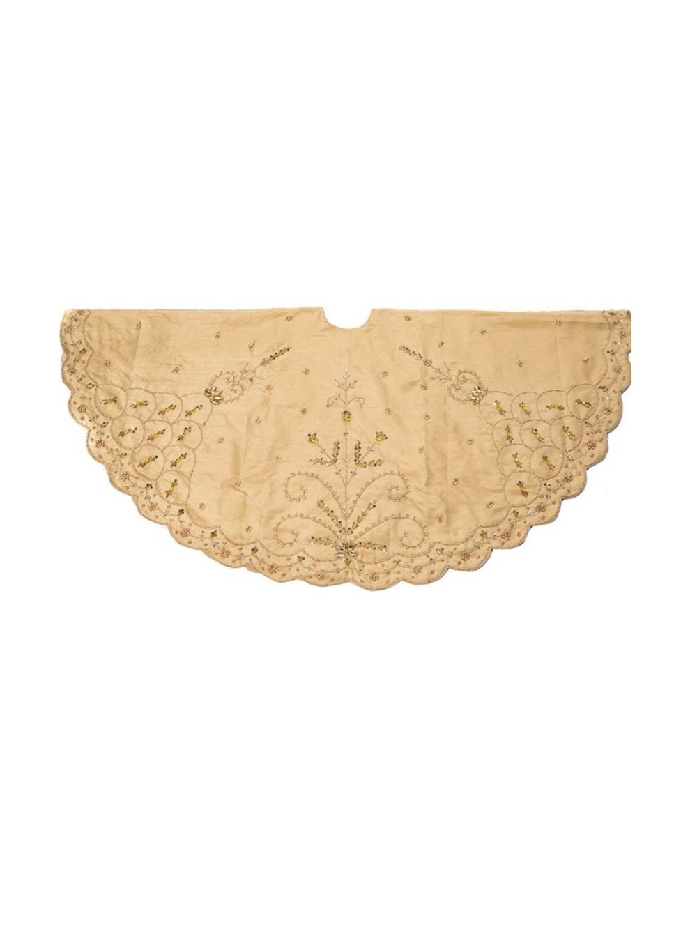 KURT ADLER Beaded Scallop Edge Tree Skirt in Gold 48”